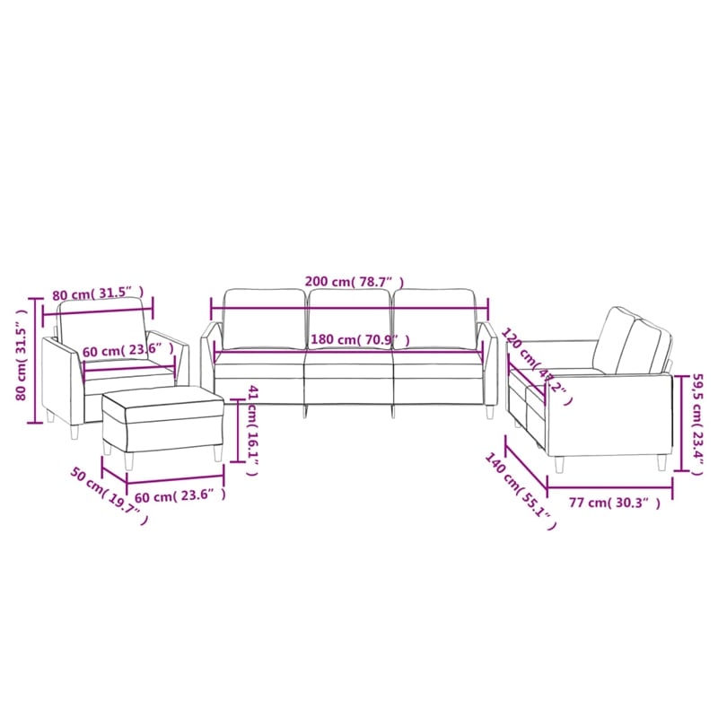 Bowery Hill Metal Large Durable Sofa Set in Black Faux Leather