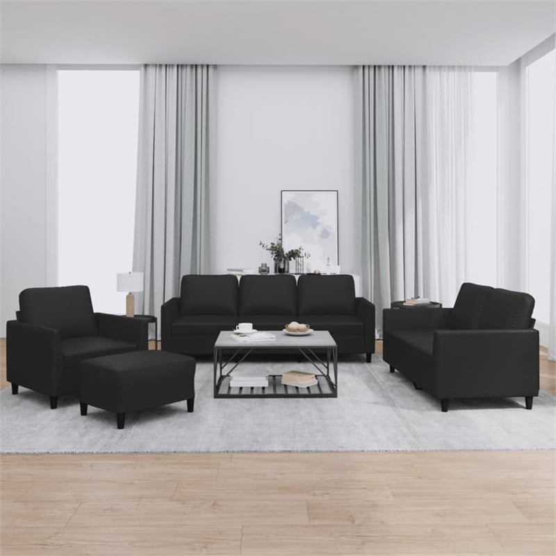 Bowery Hill Metal Large Durable Sofa Set in Black Faux Leather