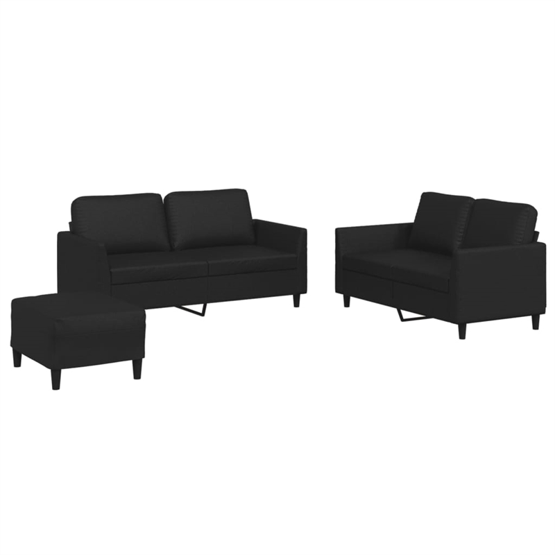 Bowery Hill Contemporary Faux Leather Sofa Set in Black Finish
