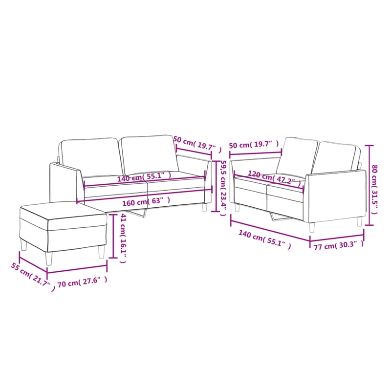 Bowery Hill Contemporary Faux Leather Sofa Set in Black Finish