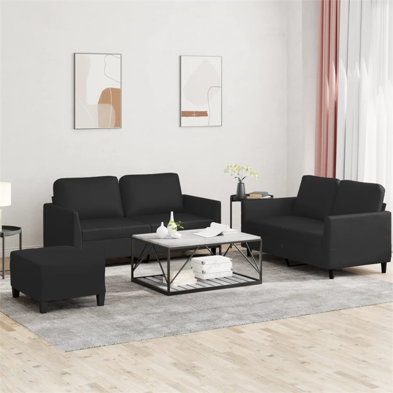 Bowery Hill Contemporary Faux Leather Sofa Set in Black Finish