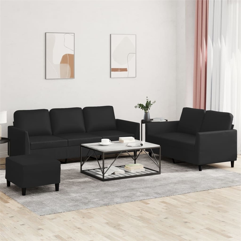 Bowery Hill Contemporary Faux Leather Sofa Set in Black Finish