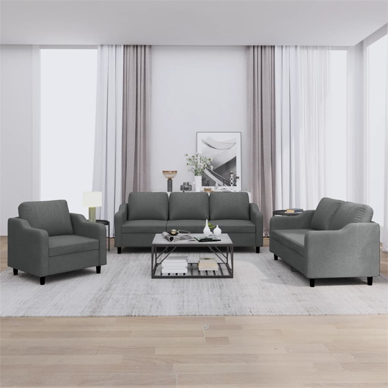 Bowery Hill Contemporary Large Sofa Set in Dark Grey Finish Fabric