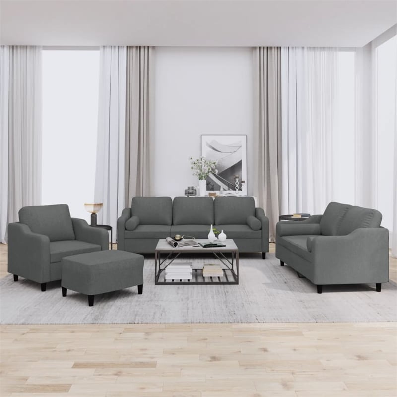 Bowery Hill Contemporary Metal Large Sofa Set in Dark Grey Fabric