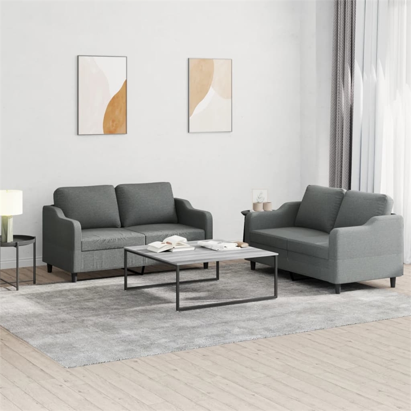 Bowery Hill Contemporary Fabric Sofa Set in Dark Gray Finish