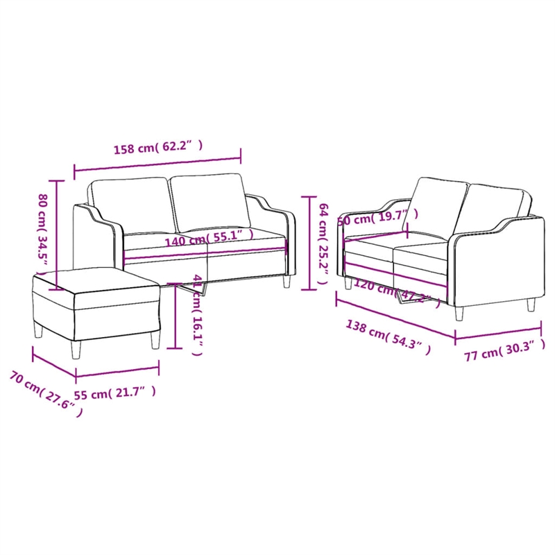 Bowery Hill Contemporary Fabric Sofa Set in Dark Gray Fabric