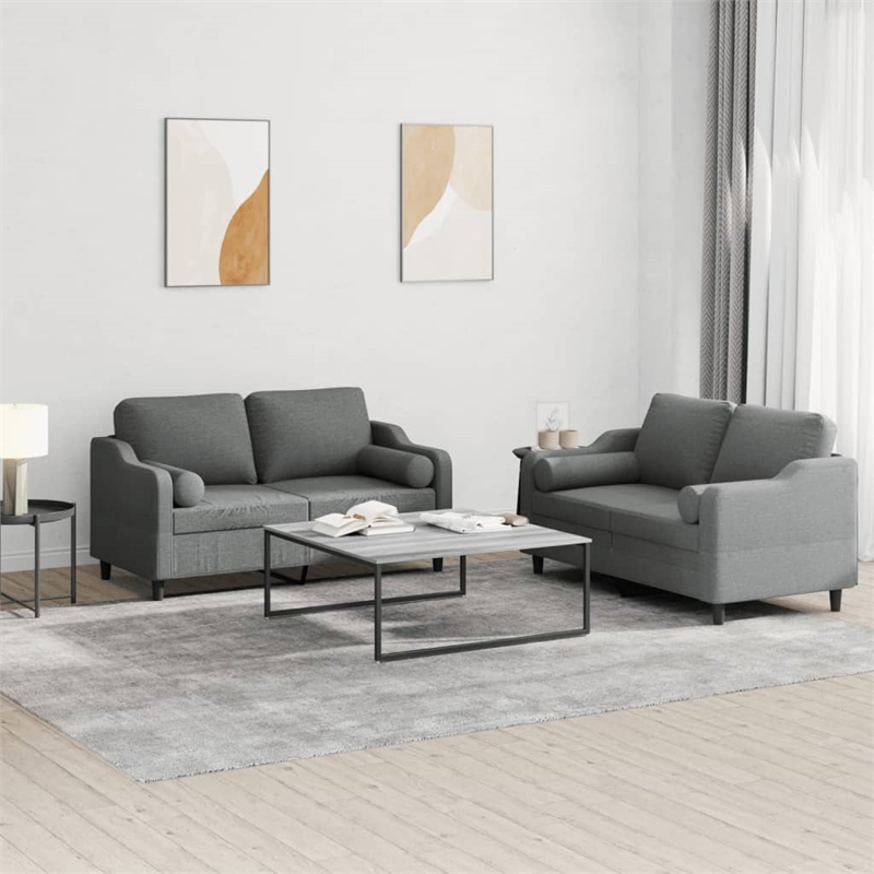 Bowery Hill Contemporary Metal Sofa Set in Dark Grey Polyester Fabric