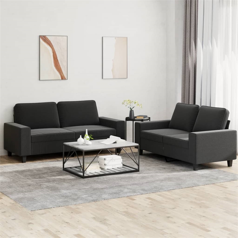 Bowery Hill Contemporary Fabric Sofa Set in Black Finish Fabric