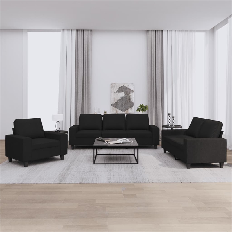 Bowery Hill Contemporary Fabric Sofa Set in Black Finish Fabric