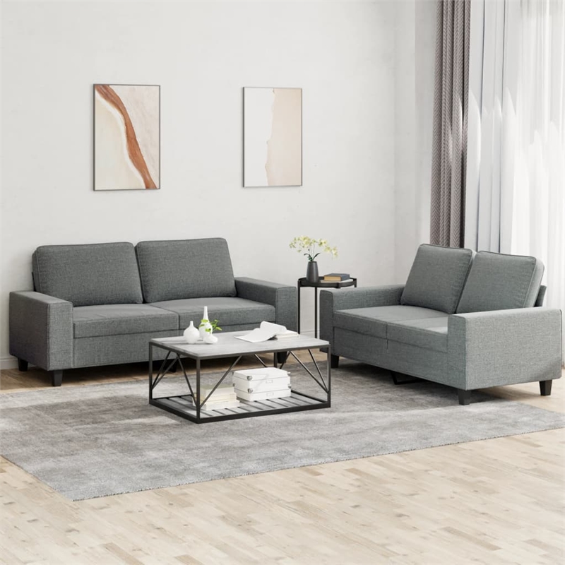 Bowery Hill Contemporary 2 Piece 2 Seater Sofa Set in Dark Gray