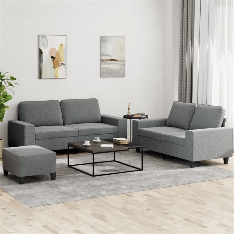 Bowery Hill Contemporary 3 Piece Sofa Set in Dark Gray Fabric