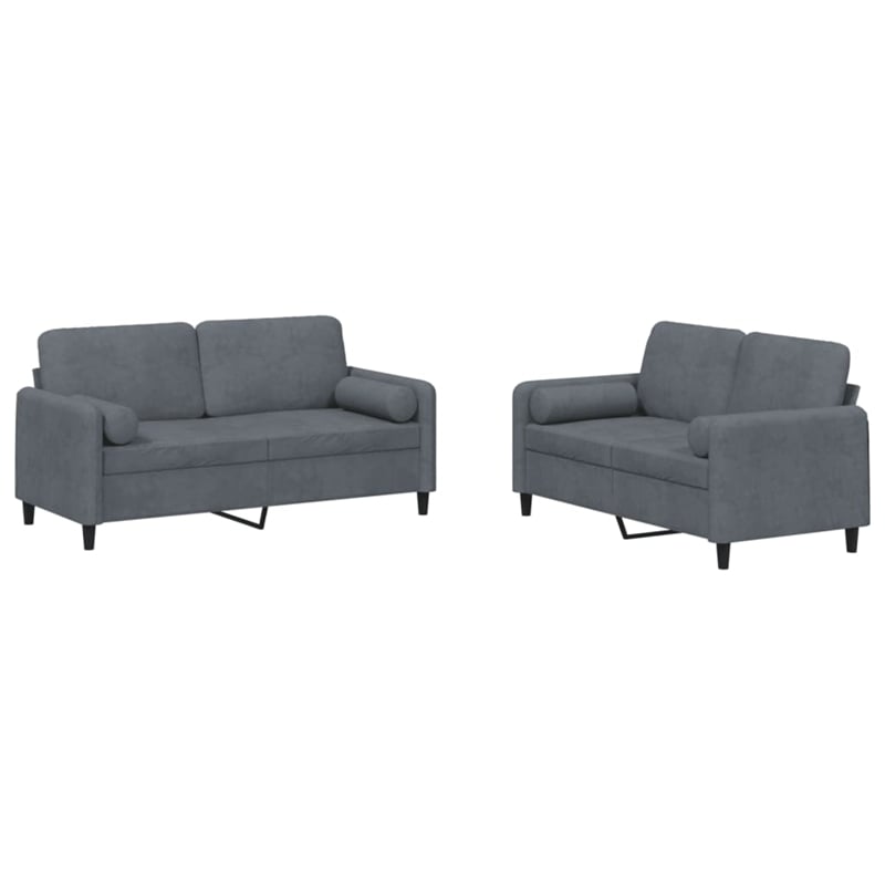 Bowery Hill Contemporary 2-Seater Durable Sofa Set in Dark Grey Velvet