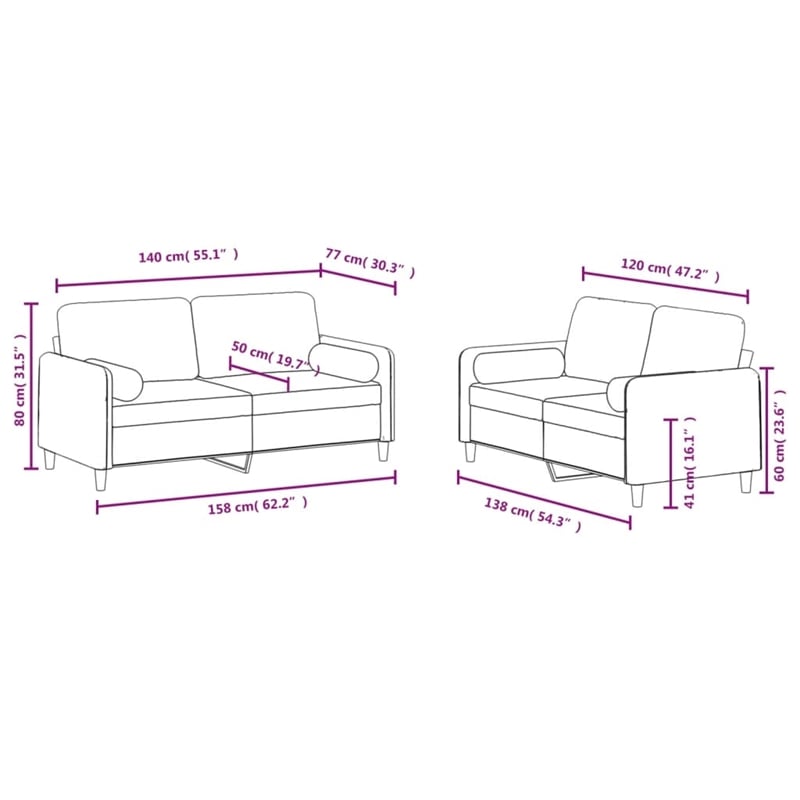 Bowery Hill Contemporary 2-Seater Durable Sofa Set in Dark Grey Velvet