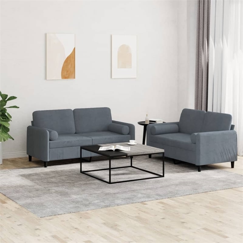 Bowery Hill Contemporary 2-Seater Durable Sofa Set in Dark Grey Velvet