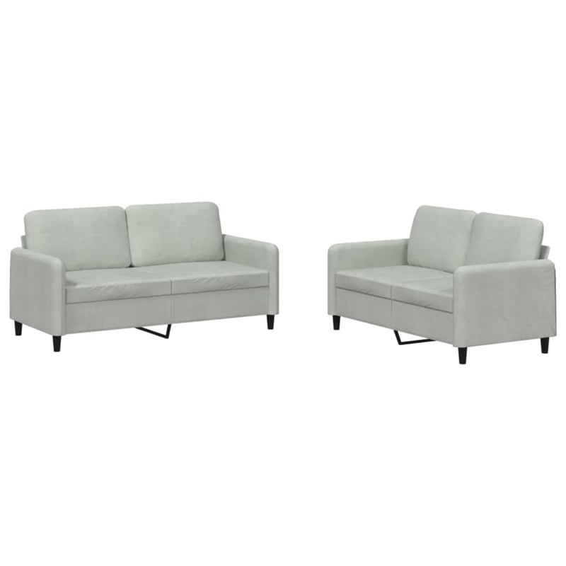 Bowery Hill Contemporary 2 Piece 2 Seater Sofa Set in Light Gray Velvet