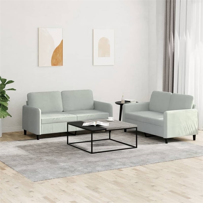 Bowery Hill Contemporary 2 Piece 2 Seater Sofa Set in Light Gray Velvet
