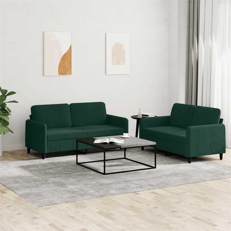 Bowery Hill Contemporary Velvet Sofa Set in Dark Green Finish