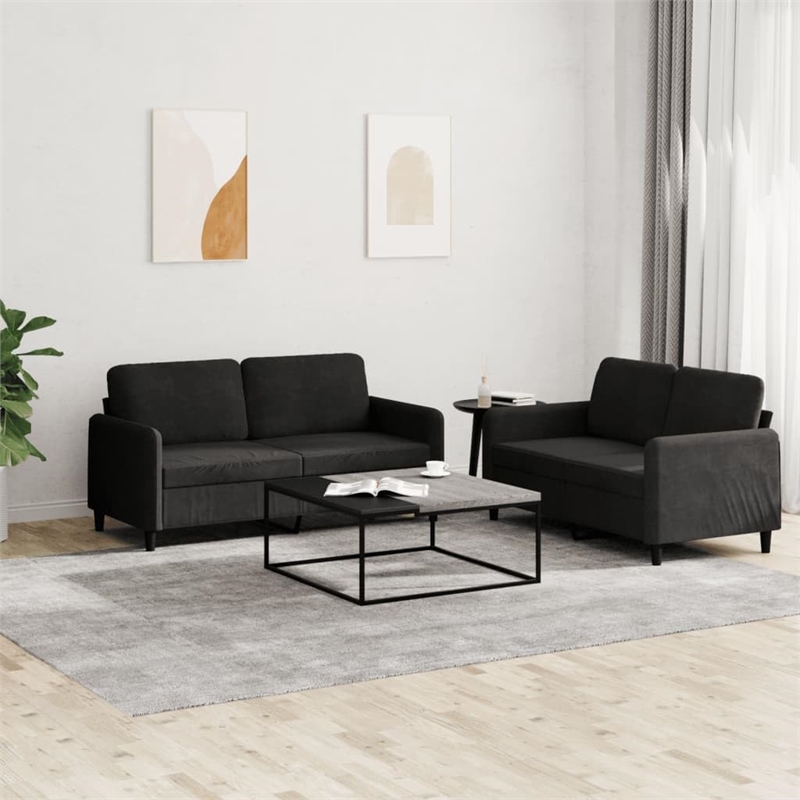Bowery Hill Contemporary Medium Sofa Set in Black Finish Polyester
