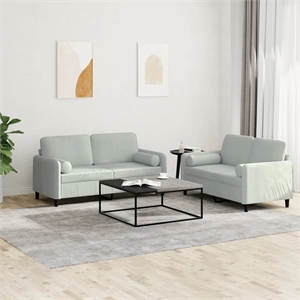 Bowery Hill Contemporary Metal Sofa Set in Light Grey Polyester Velvet