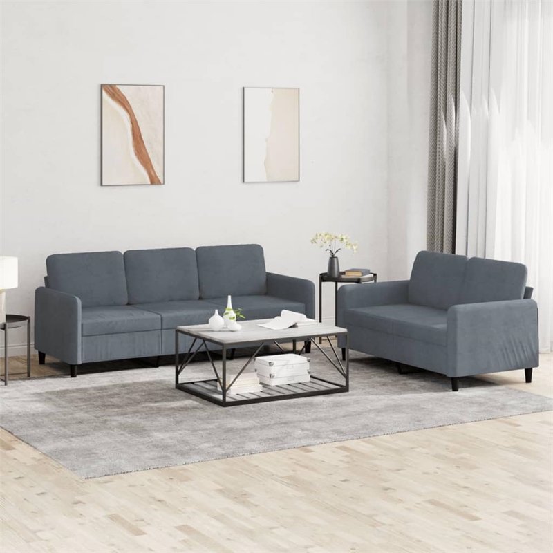 Bowery Hill Contemporary Metal Sofa Set in Dark Grey Polyester Velvet