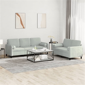Bowery Hill Contemporary Rectangular Sofa Set in Light Grey Velvet