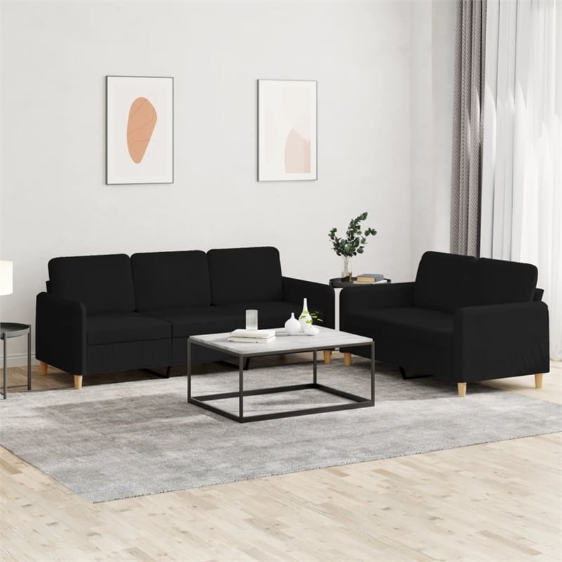 Bowery Hill Contemporary Fabric Sofa Set in Black Finish Fabric