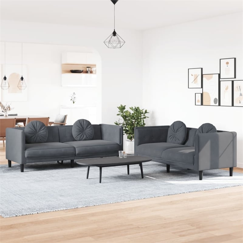 Bowery Hill Contemporary Sofa Set in Dark Gray Polyester Velvet