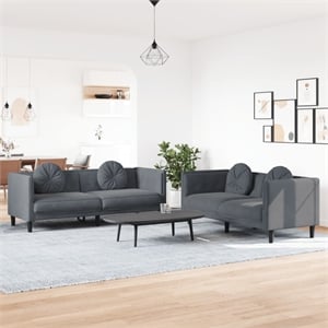 Bowery Hill Contemporary Sofa Set in Dark Gray Polyester Velvet