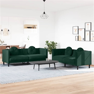 Bowery Hill Contemporary Sofa Set in Dark Green Polyester Velvet