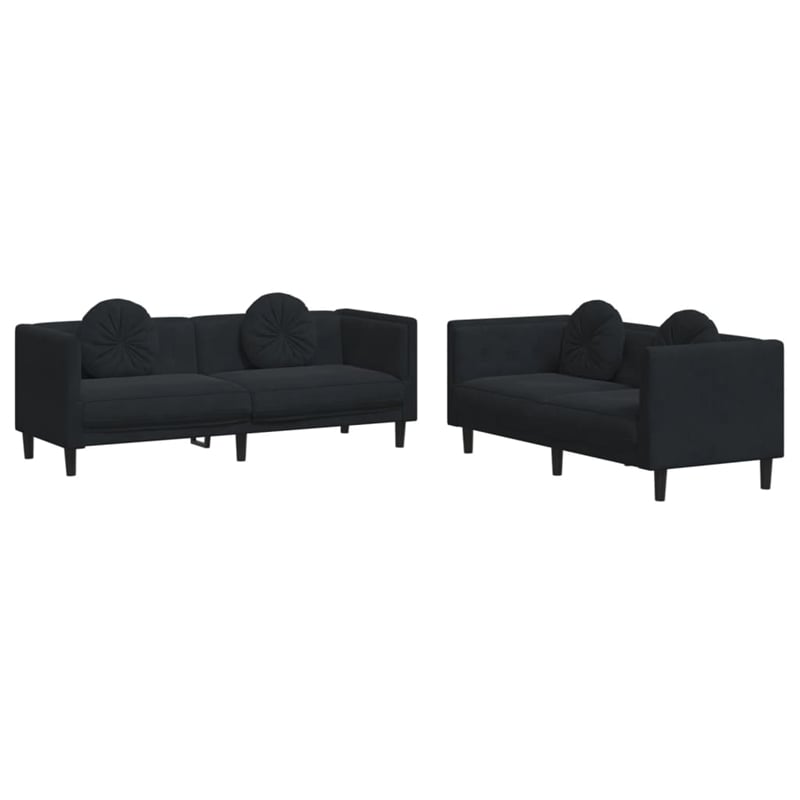 Bowery Hill Contemporary Standard Sofa Set in Black Finish Velvet