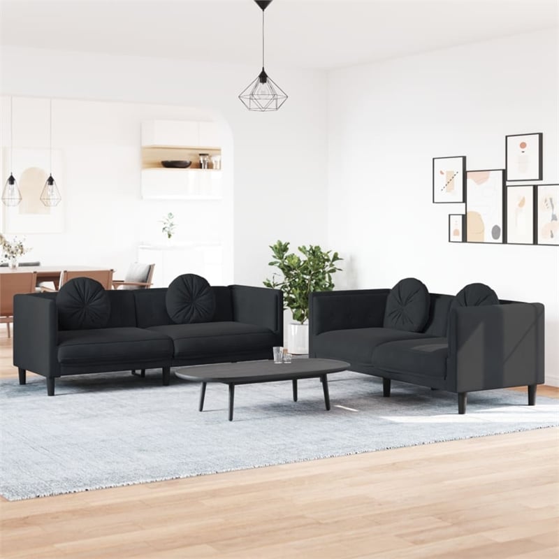Bowery Hill Contemporary Standard Sofa Set in Black Finish Velvet