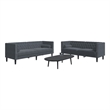 Bowery Hill Wooden Large Chesterfield Sofa Set in Dark Gray Velvet