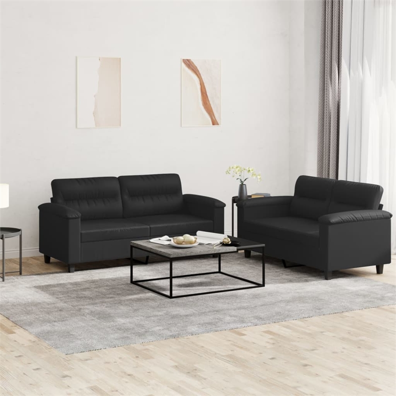 Bowery Hill Contemporary Metal Sofa Set in Black Faux Leather