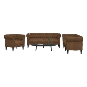 Bowery Hill 3-Seater Rectangular Sofa Set in Brown Polyester