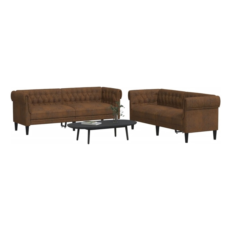 Bowery Hill Contemporary Wooden Sofa Set in Brown Finish Polyester