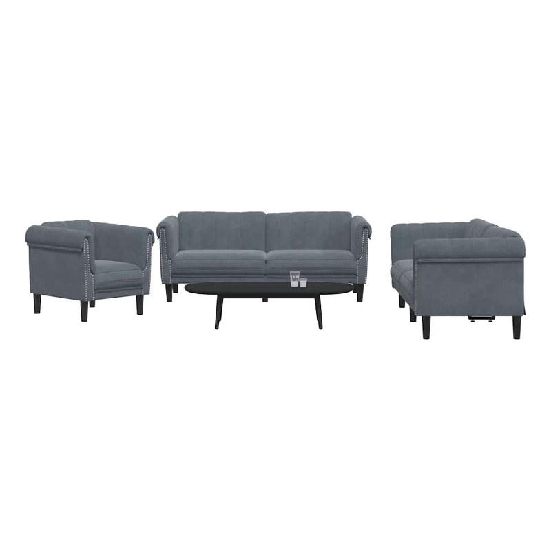 Bowery Hill Contemporary Wooden Sofa Set in Dark Green Polyester