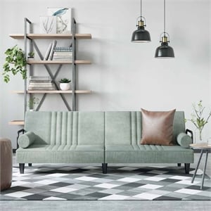 Bowery Hill Standard Sofa Bed in Light Gray Polyester Velvet