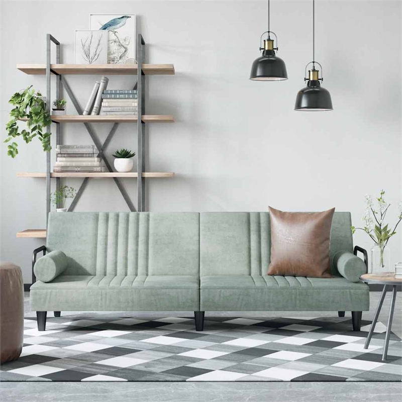 Bowery Hill Standard Sofa Bed in Light Gray Polyester Velvet