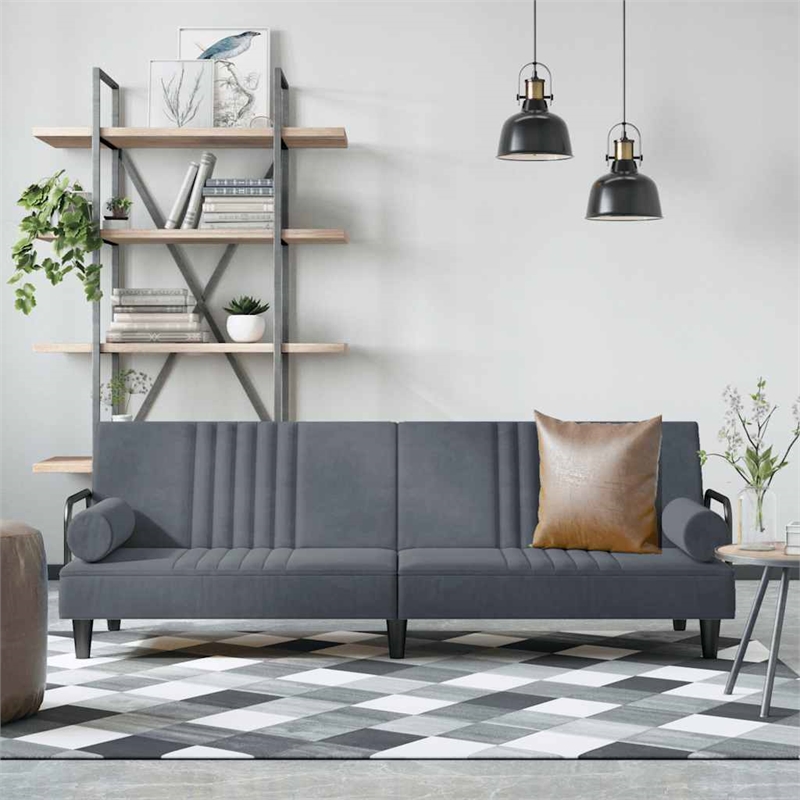 Bowery Hill Contemporary Large Sofa Bed in Dark Grey Finish Velvet