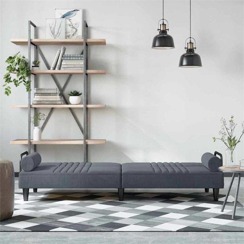 Bowery Hill Contemporary Large Sofa Bed in Dark Grey Finish Velvet