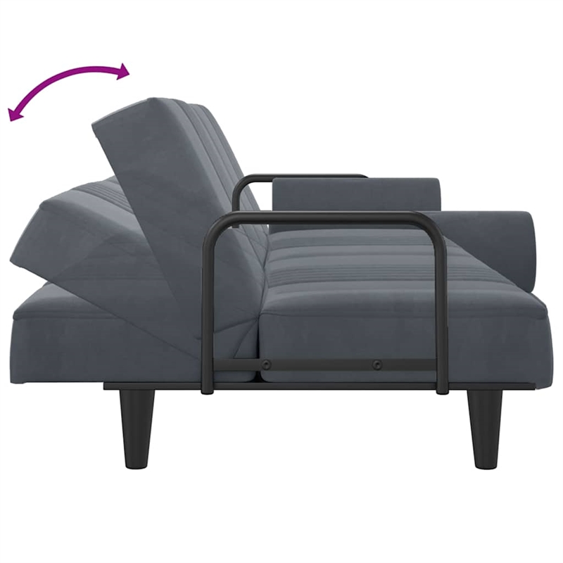 Bowery Hill Contemporary Large Sofa Bed in Dark Grey Finish Velvet