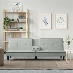 Bowery Hill Contemporary Large Sofa Bed in Light Gray Polyester