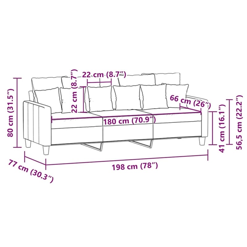 Bowery Hill Contemporary Polyester 3-Seater Sofa in Black Finish