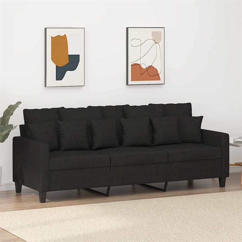 Bowery Hill Contemporary Polyester 3-Seater Sofa in Black Finish