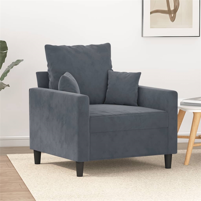 Bowery Hill Contemporary Single Sofa Chair in Dark Grey Polyester Velvet