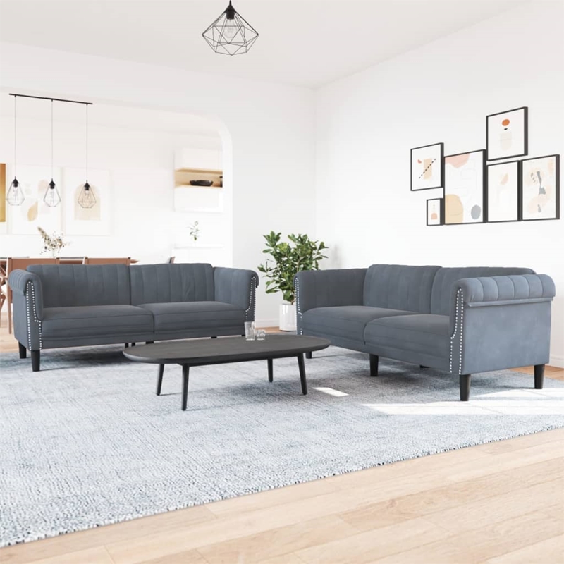 Bowery Hill Contemporary Wooden Sofa Set in Dark Green Polyester