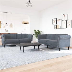 Bowery Hill Contemporary Wooden Sofa Set in Dark Green Polyester