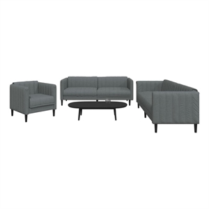 Bowery Hill Contemporary Wooden Sofa Set in Dark Green Polyester