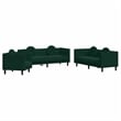 Bowery Hill Contemporary 3 Pieces Sofa Set in Dark Green Velvet