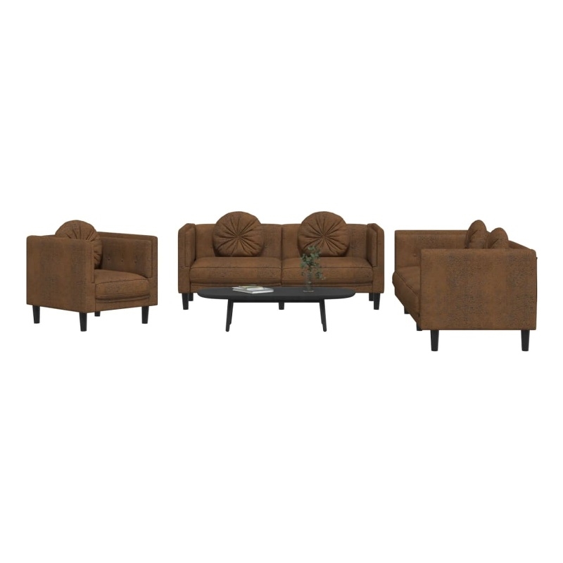 Bowery Hill Contemporary Rectangular Sofa Set in Brown Velvet